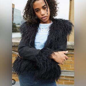 UO Urban Outfitters Black Y2K Faux Fur Trim Jacket Size XS